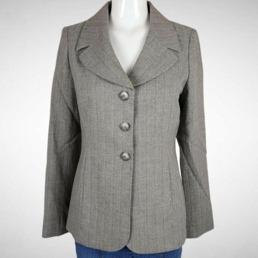 Semantiks Grey Textured 3-Button Tailored Blazer Jacket Womens Size 4